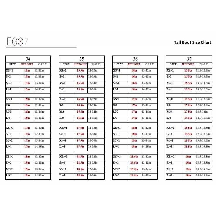 Ego7 Size Chart
