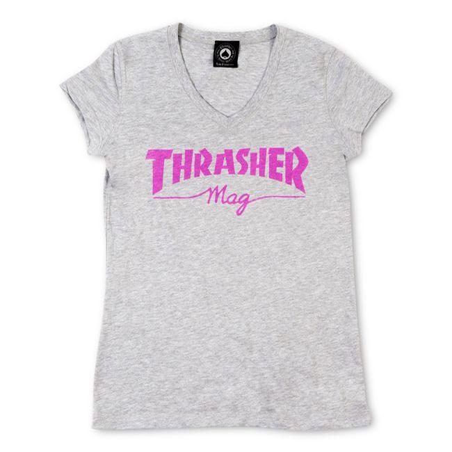 Download Thrasher Girls Mag Logo Gray V-Neck Tee Womens Shirts at ...